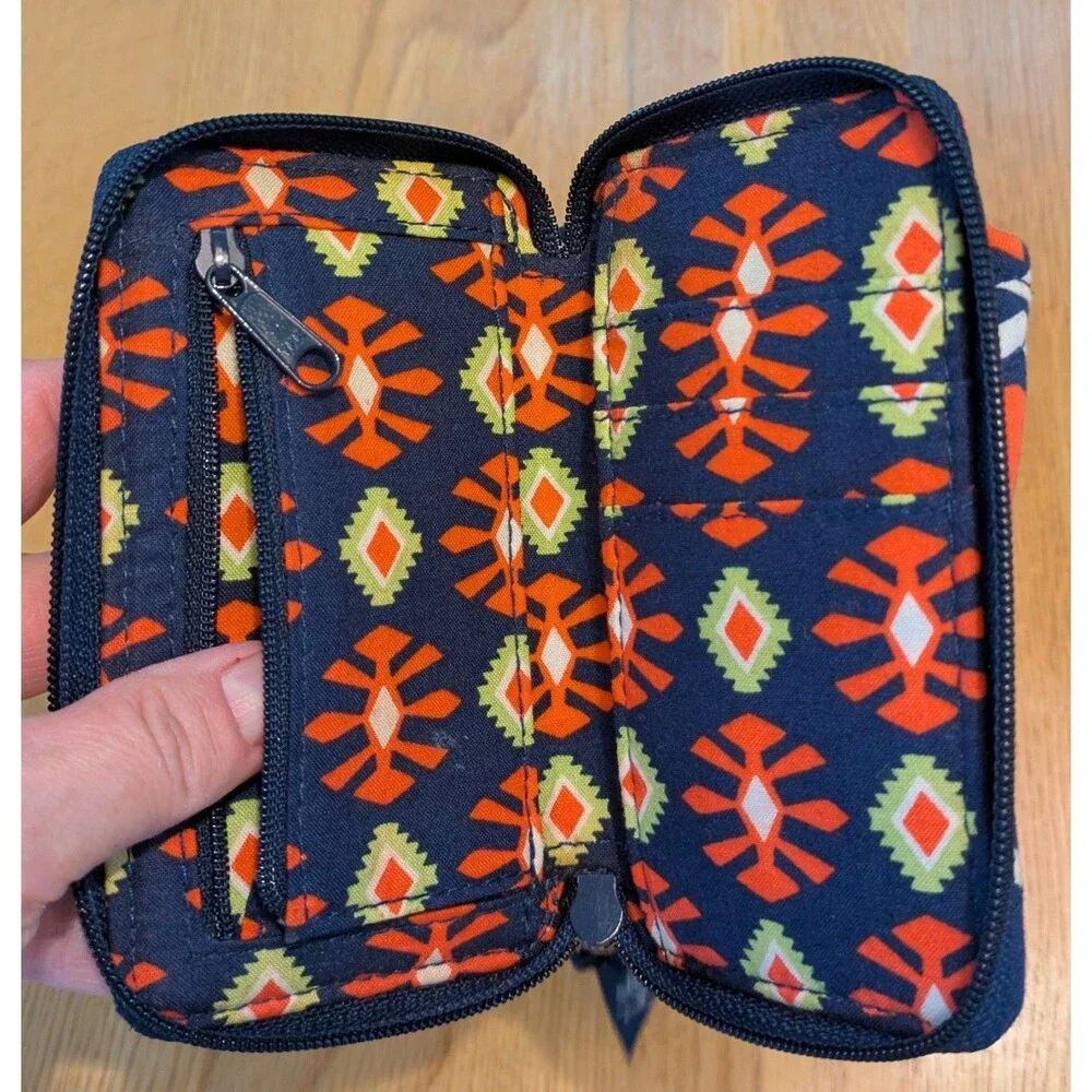 Retired Vera Bradley Sun Valley Wallet ID Case Wristlet Navy & Orange Print